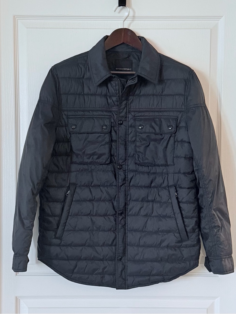Banana Republic Navy Pirmaloft Quilted Button-Front Puffer Jacket